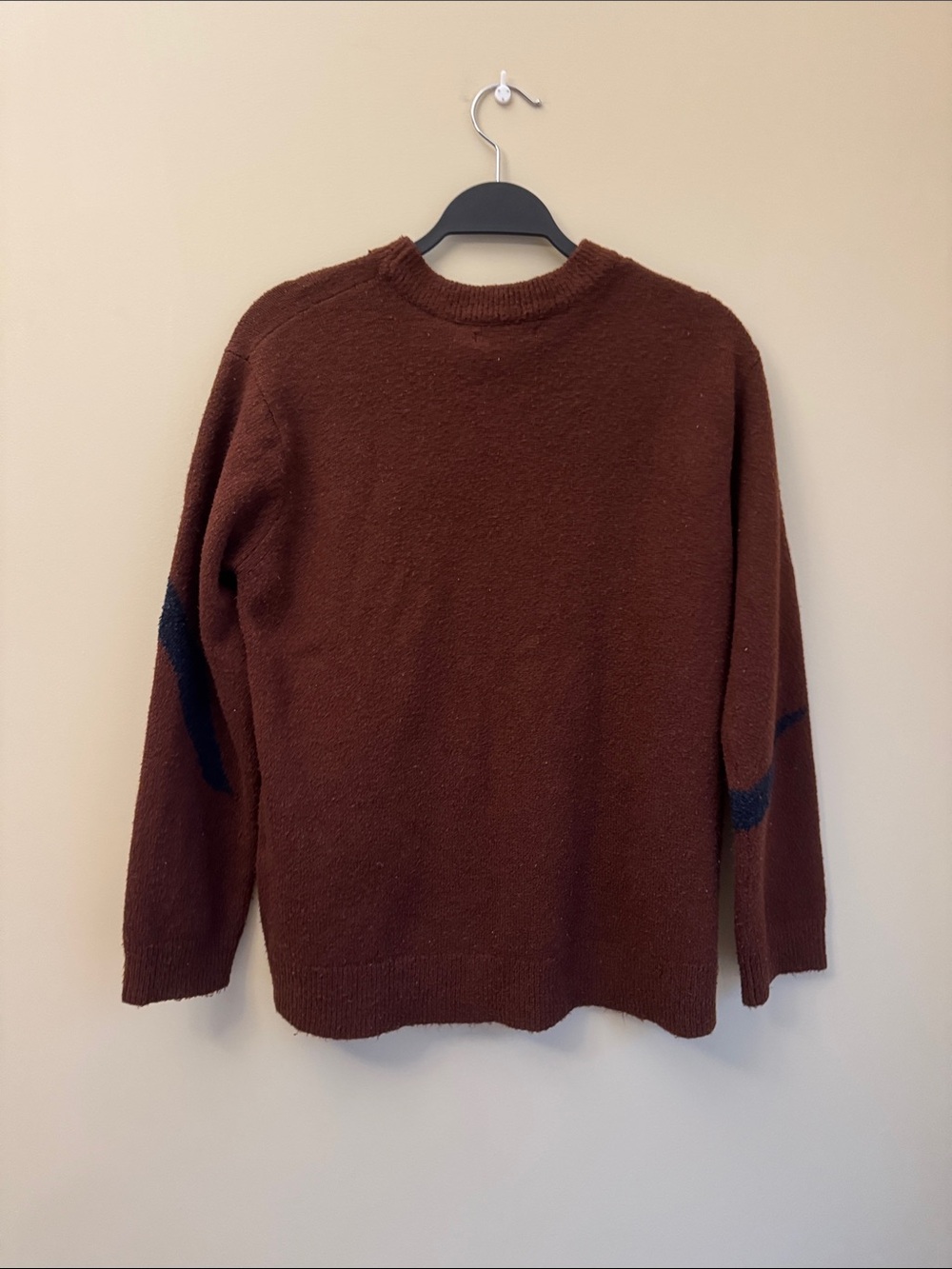 Oak + Fort Crewneck Sweater in Burgundy with Navy Accent Size M - Picture 5 of 5